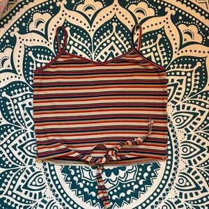 🌟❣️4/$10❣️🌟Lg blue red white blue tan stripped tank top with front tie